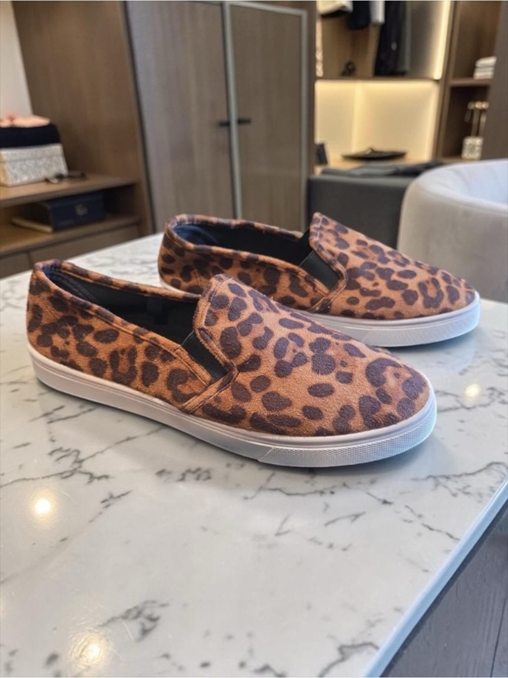 Leopard Print Slip-On Women's Sneakers - Brown